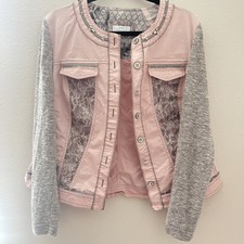 Just White By Se German Design Sparkle Pink Lace Button Up Jacket Cardigan Sz 44