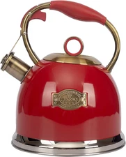 Tea Kettle Stovetop Whistling Teapot Stainless Steel Red 3.0-Quart