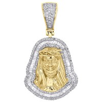 10K Gelbgold Baguette Diamant Herren Jesus Gesicht AnhäNger Grenzte 7/8 Karat