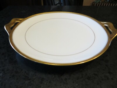 Vintage  Haviland Limoges France Handled Cake Plate Gold Band