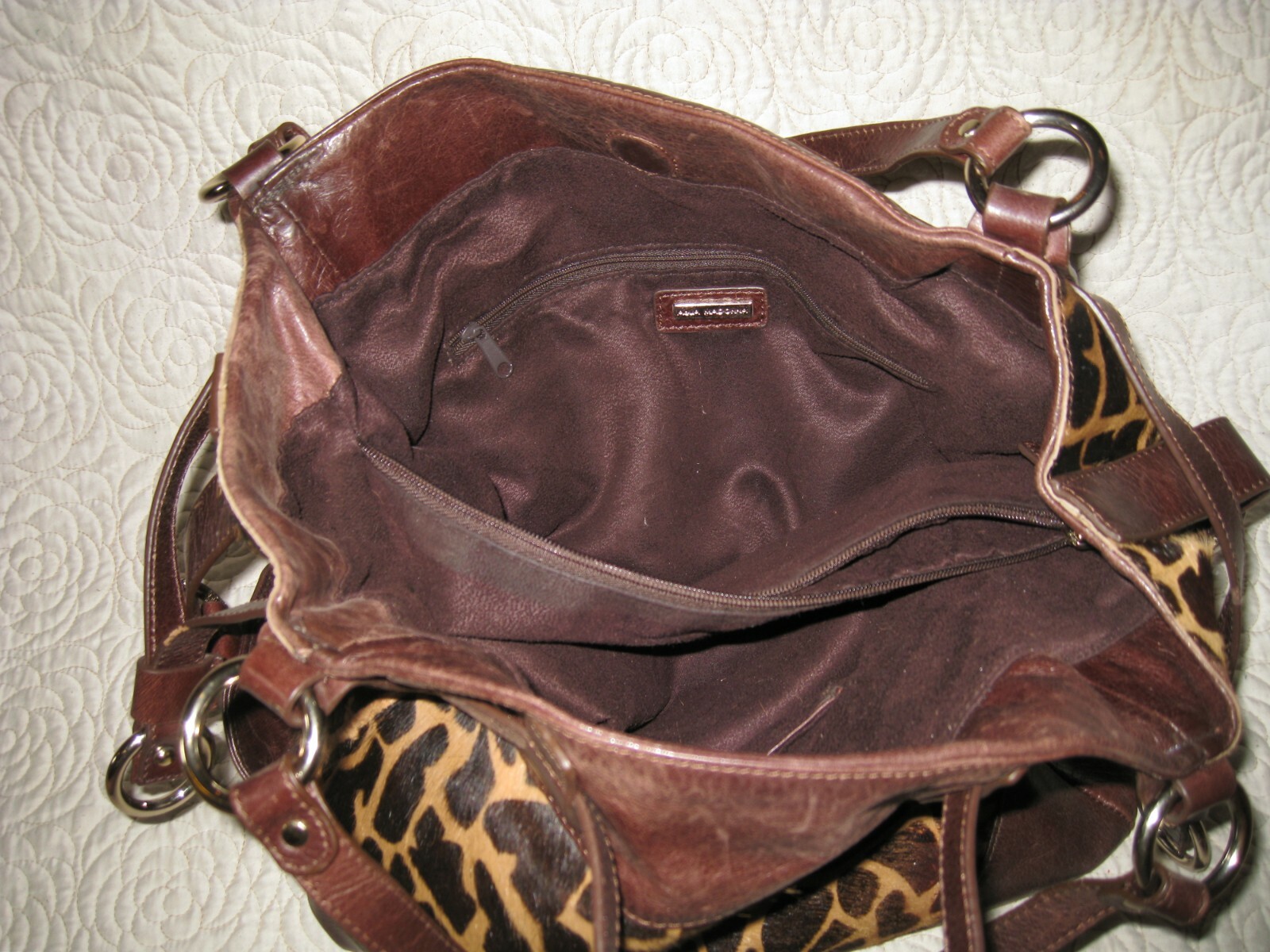 PONY Borsa a mano AQUA MADONNA in pelle PELLICCIA DI GIRAFFA hobo borsetta grande