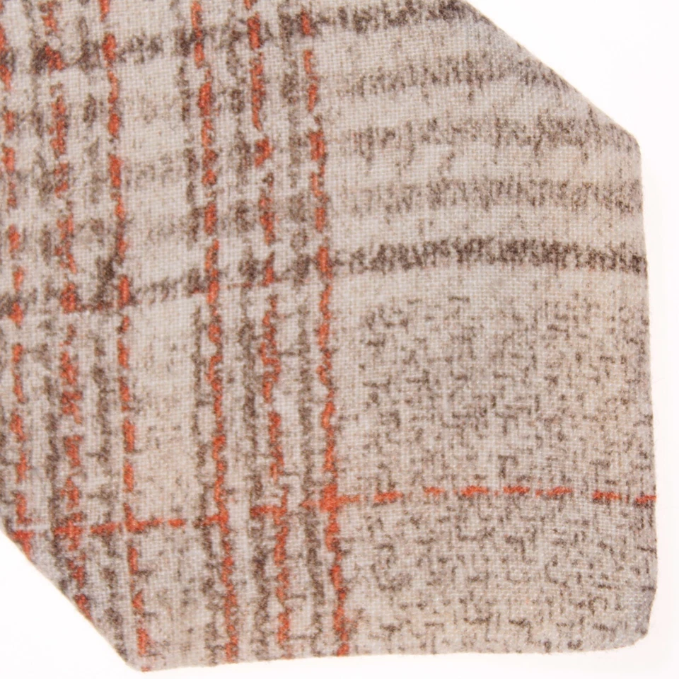 Corbata de cuello Paolo Albizzati nueva con etiquetas en marrón claro/beige/naranja a cuadros 100 % lino Foto 2 de 4