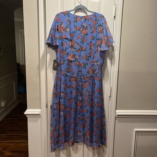 VINCE CAMUTO Womens Blue Floral Tie Midi Party Faux Wrap Dress 18W Plus NWT - Picture 4 of 8