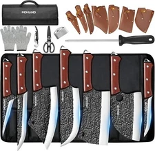 BUTCHER KNIFE SET,14PCS HAND FORGED DAMASCUS STEEL CHEF KNIFE SET KITCHEN KNIVES