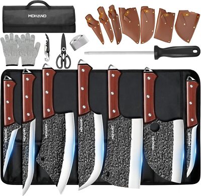 14PCS PRO BUTCHER KNIFE HAND FORGED DAMASCUS STEEL CHEF KNIFE Set Kitchen Knives