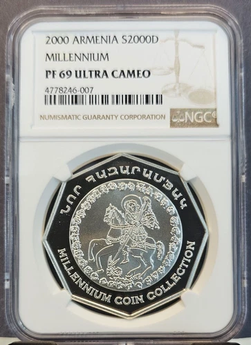 2000 ARMENIA SILVER 2000 DRAM MILLENNIUM NGC PF 69 ULTRA CAMEO RARE TOP POP