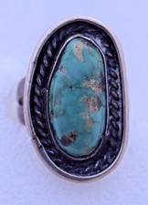 Big Turquoise Nugget Braided Rope Sterling Silver Design Stamped Size 5.75 Ring