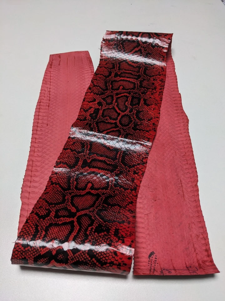 Burmese Python Printed-on Elaphe Snake Skin Snakeskin Hide Glossy Red - Image 3 of 4
