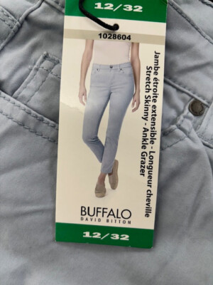 BUFFALO WOMEN'S MID RISE STRETCH SKINNY ANKLE GRAZER JEANS(BLISS BLUE 12/32)NWTD