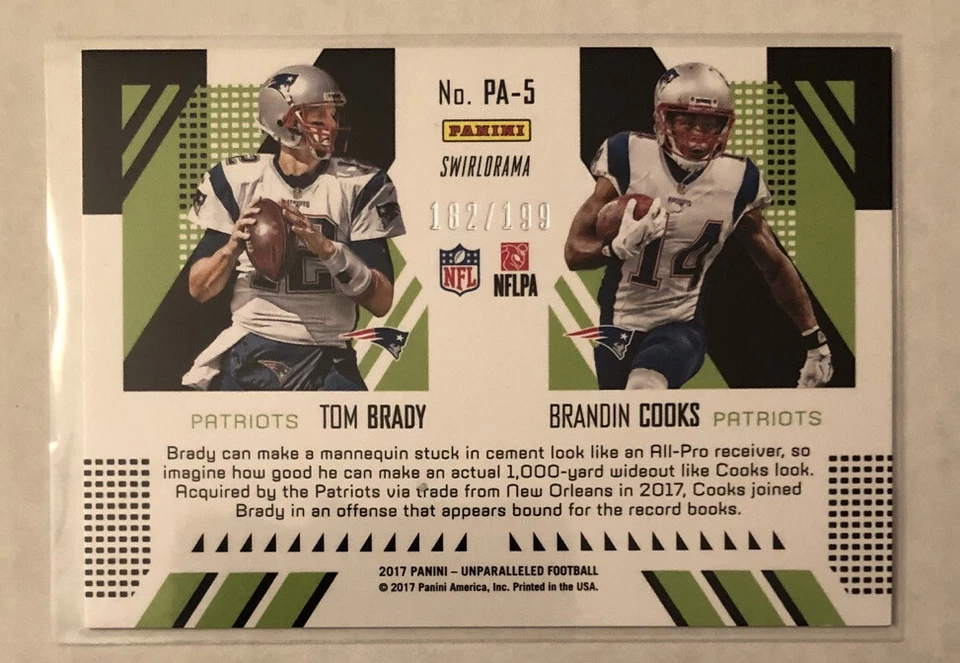 TOM BRADY-BRANDIN COOKS 2017 UNPARALLELED PERFECT PAIRS SWIRLORAMA /199 - Image 2 of 2