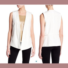 Nwd Lafayette 148 [ Xl ] Open Front Collarless Vest In Ivory Cream #g1130