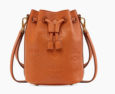 AUTH NWT $990 MCM MIni Dessau Embossed Monogram Leather Drawstring Crossbody Bag