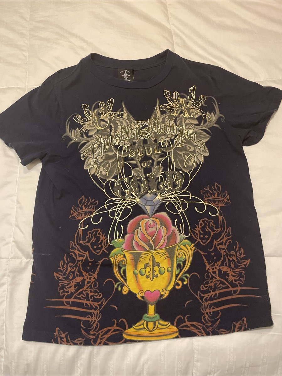 Vintage Ed Hardy by Christian Audigier Shirt Medium All Over Print