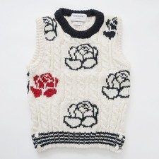 THOM BROWNE Floral Pattern Wool/Mohair Cable-Knit Vest Top 36 K11-k052