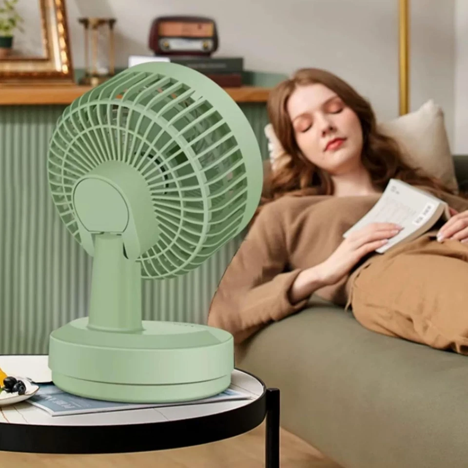 Green Compact Desktop Fan – Silent 3-Speed Oscillating Mini Table Cooling Fan - Image 2 of 4