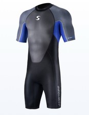 Synergy Sequent Aqua Wetsuit Men Large Fullsuit Black Blue Short Sleeve 3.2 MM
