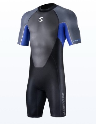 Synergy Sequent Aqua Wetsuit Men Large Fullsuit Black Blue Short Sleeve 3.2 MM