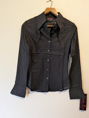 Women's Black Shirt Size 8 10 BnWT Button Up Flare Sleeve 