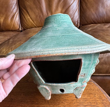 Handmade Pagoda Style Pottery Birdhouse or Garden Lantern Stamped 