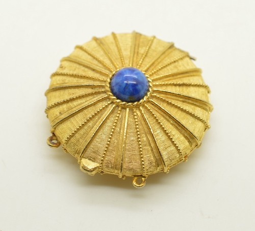 Estee Lauder Solid Perfume Compact Gold Tone Lapis Color Stone Empty