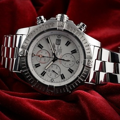 Breitling Super Avenger 48mm A13370 White Dial Chronograph Steel Bracelet & Box