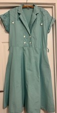 Vintage  80’s Blue Cotton C&A Dress   Shoulder Pads & Panels. Size 42  uk 12-14