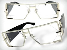 Mens Classic Retro Hip Hop Rapper Pimp Clear Lens EYE GLASSES Large Silver Frame