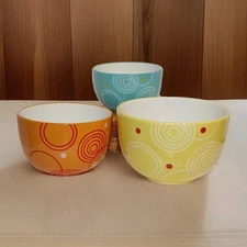 Retro Tag Colorful Nesting Bowls Concentric Circle & Dot Pattern Mixing Bowls