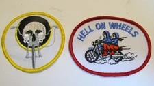 VINTAGE HELL ON WHEELS  AND SKULL BIKER EMBROIDERED PATCHES