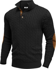 COOFNDY Mens Cable Knitted Pullover Sweaters Casual Long Sleeve Stand Collar But
