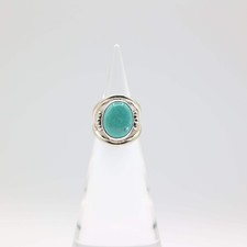 925 Sterling Silver Oval Turquoise 15mm x 12mm Chunky Band Size 7.25