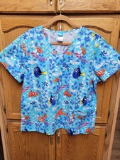 Nemo Dory Ladies Colorful Medical Scrub Top By Disneys Finding Dory Size XL