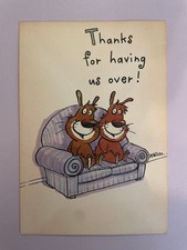 Hallmark Shoebox Greetings Thank You Card Cartoon Bunnies Sofa Made in USA