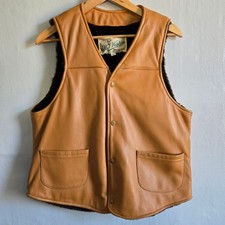 VTG Mid Western Deerskin Leather Faux Fur Lined Vest Tan Western Americana 42
