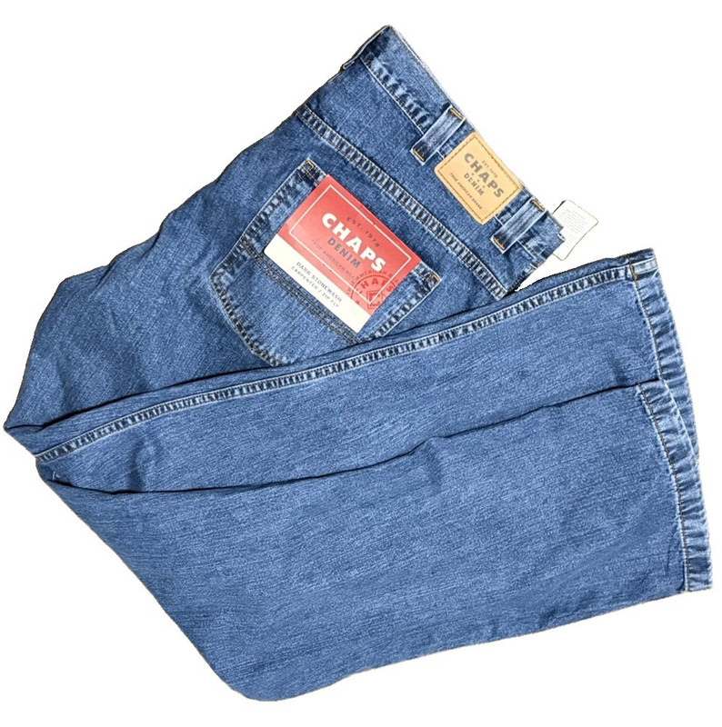 NWT 38 x 34 Chaps Men's Blue Dark Wash Denim Carpenter Jeans Mid Rise Pockets 
