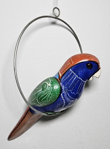 Vintage Tropical Parrot Terracotta Clay Wall Hang Hand painted Decor Display