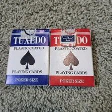 2 Decks of Opened Plastic Coated Tuxedo Playing Cards Red and Blue Decks