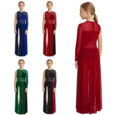 Girls Contemporary Flowy Dress Talent Show Lyrical Dance Kids Rhinestone Party