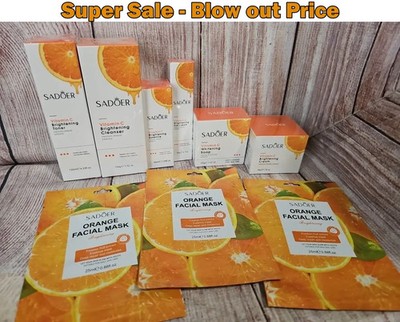 Sadoer Vitamin C Brightening Orange Set, Cleanser, Soap, Toner, Cream, Mask, Eye