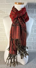 Paisley Reversible Scarf Cotton/Silk 27" X 65" Red Yellow Green Black Excellent