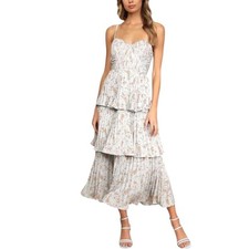 Lulu’s Cascading Crush Pale Blue Floral Print Tiered Bustier Midi Dress