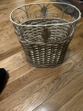 Wicker and metal waste basket made in the Philippines