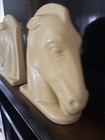 Pair of Vintage Yellow Pottery Horse Head Bookends MCM Trojan — photo 1