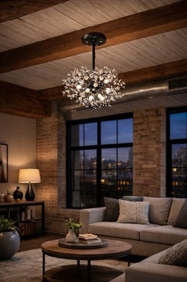 Modern Wooden Beaded  Dandelion Chandelier, Firework, Sputnik Light LED 16 