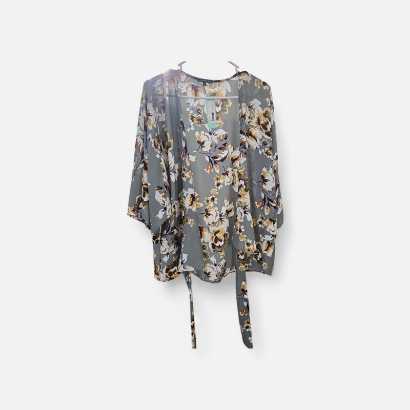 Women's Costello Front Tie Kimono Green Large Floral Print