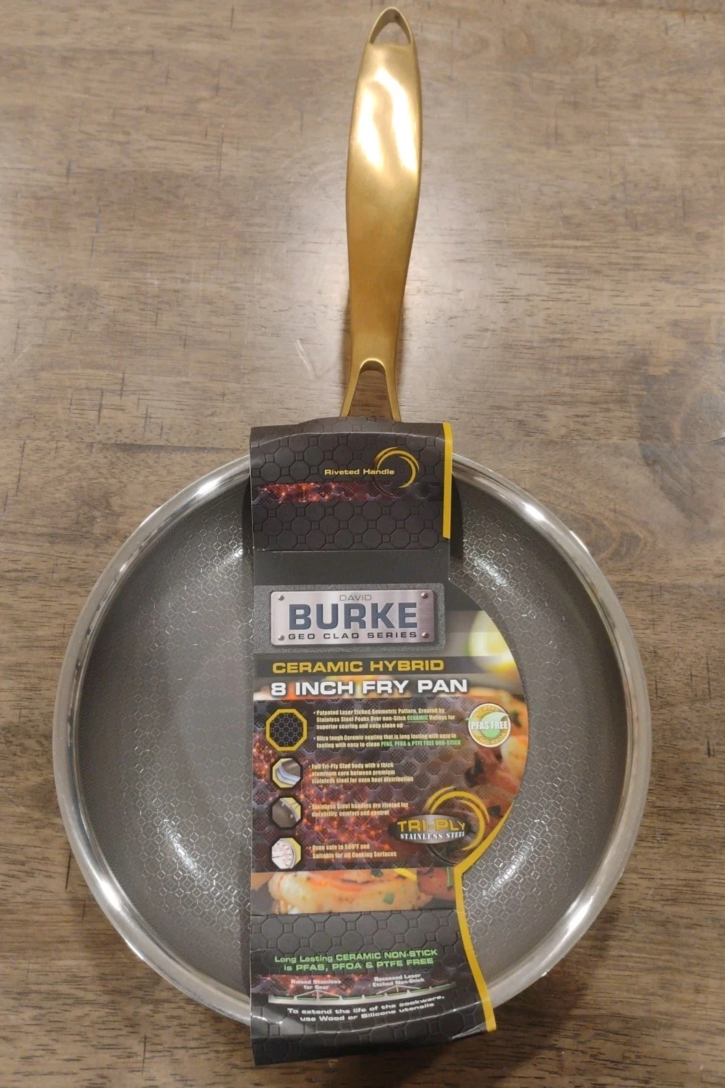 David Burke Geo Clad 8" Tri-Ply Stainless Hex Steel Hybrid Frying Pan w/ Copper