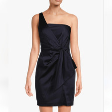 LAUREN Ralph Lauren Satin One-Shoulder Dress Navy Blue Size 14