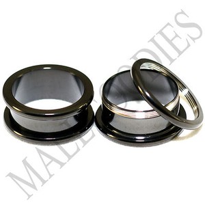 1471-Screw-on-fit-Black-3-4-034-Inch-20mm-Flesh-Tunnels-Ear-Plugs-Earlets-Steel