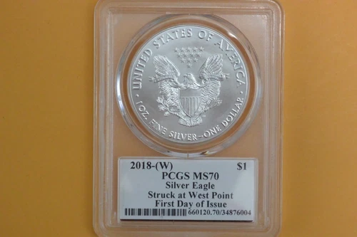 2018-(W) American Silver Eagle PCGS MS70 John Mercanti Signature FDI - Spotted