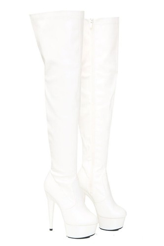 Damen Herren über dem Knie breite Bein Stretch Stiletto Absatz Fetisch Plateau Stiefel - Bild 4 von 11